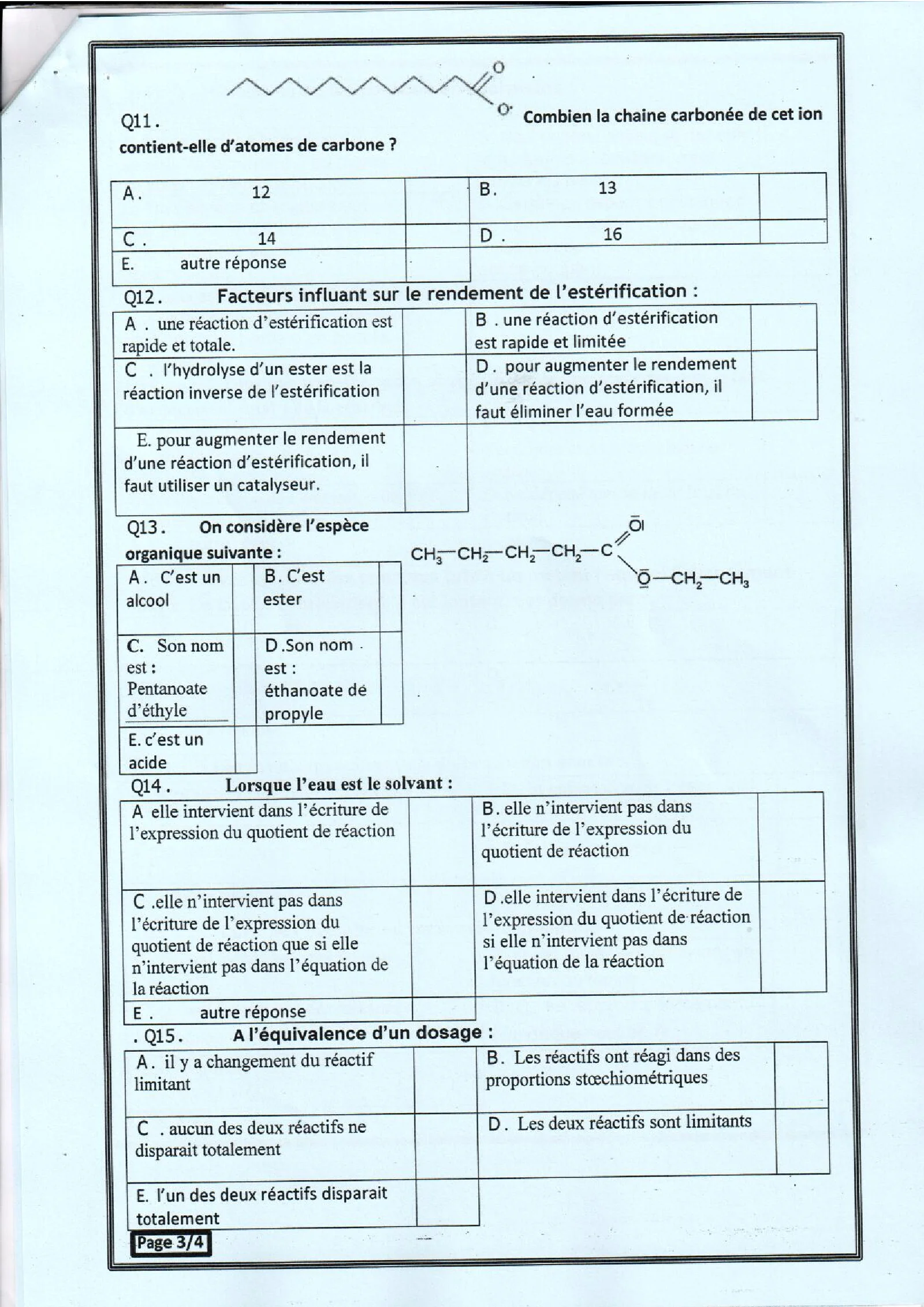 Épreuve Chimie Concours médecine commun  — page 3