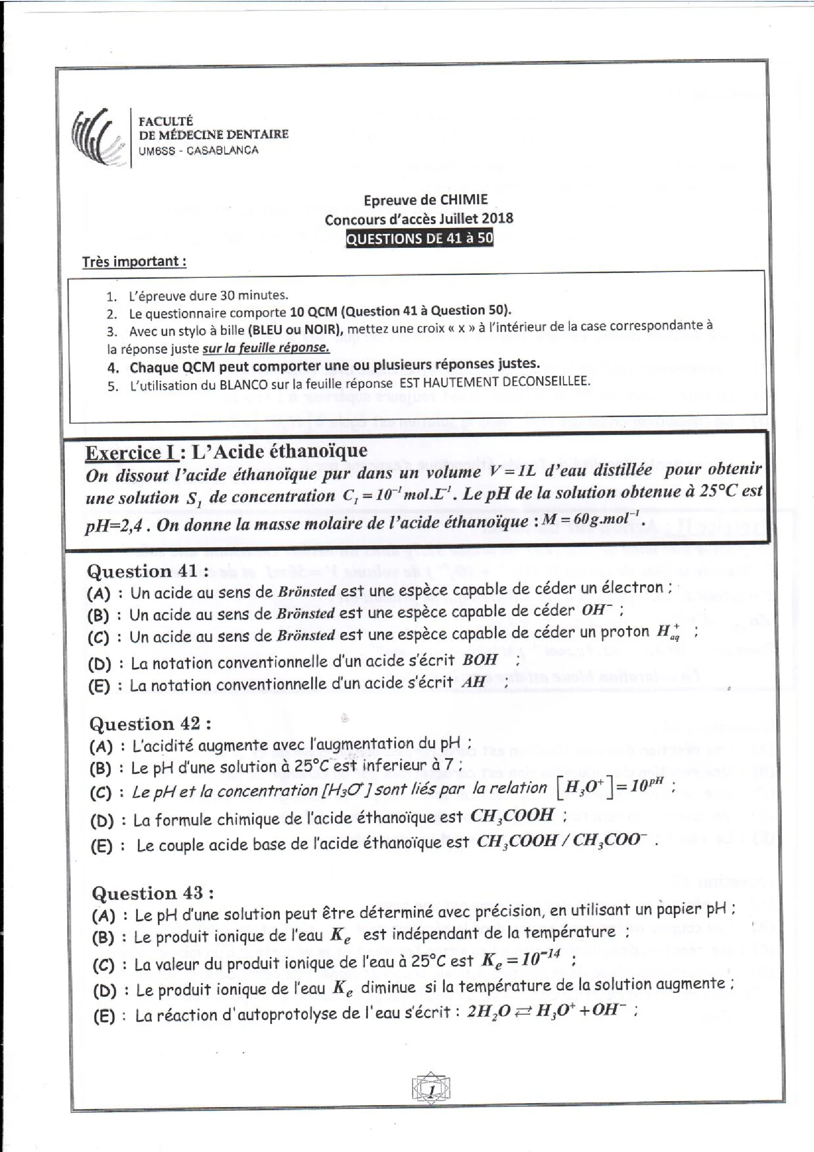 Épreuve Chimie Concours médecine commun  — page 4